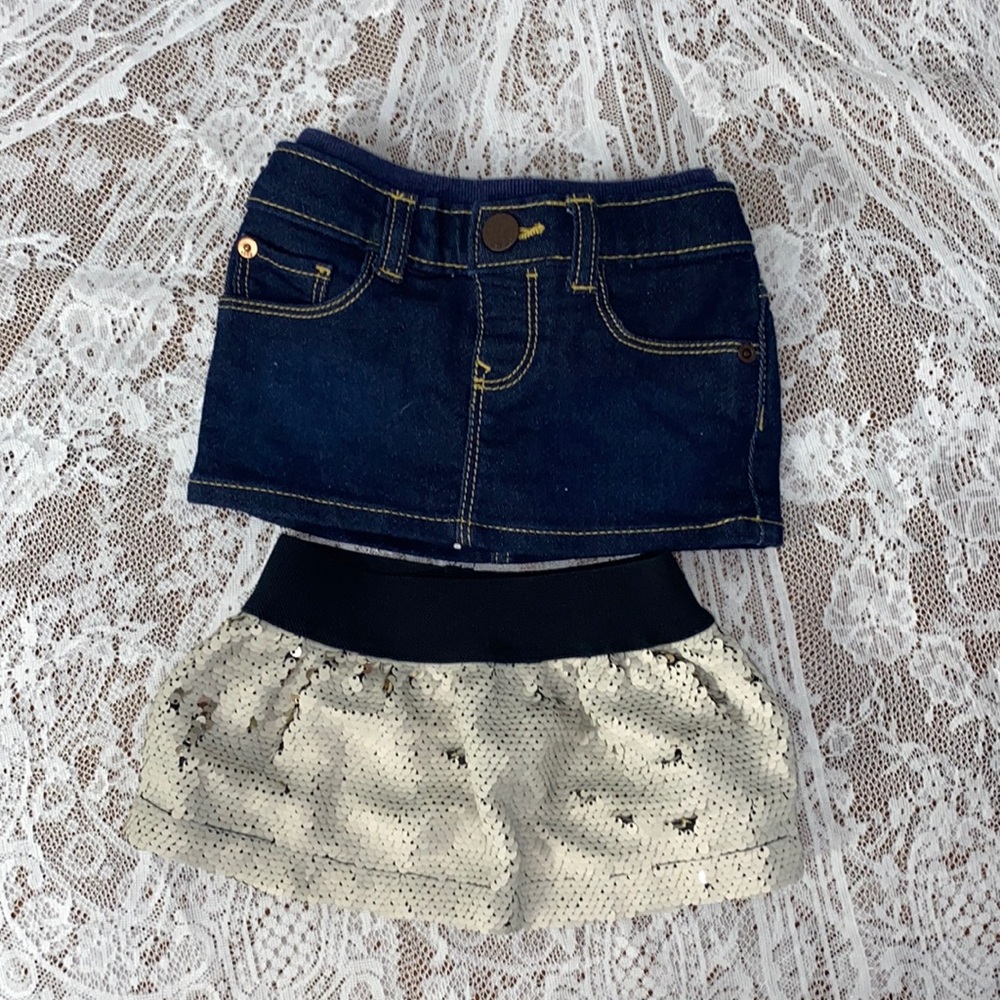 Baby gap, denim skirt and sequin boutique skirt